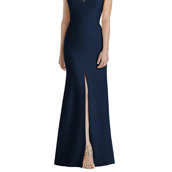 Dessy 3038..Off-the-Shoulder Notch Trumpet Gown with Front Slit..Midnight..Sz 4 - Picture 2 of 7